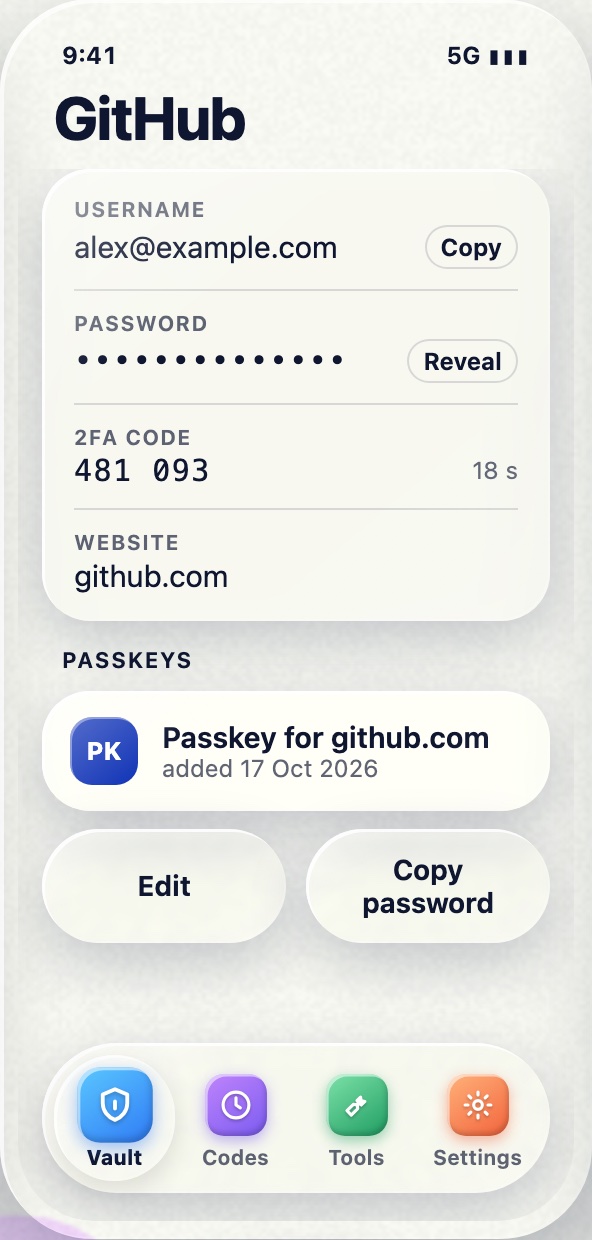 A login with username, password, 2FA code and passkey
